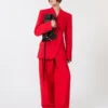 Pleated stretch wool trousers, red
