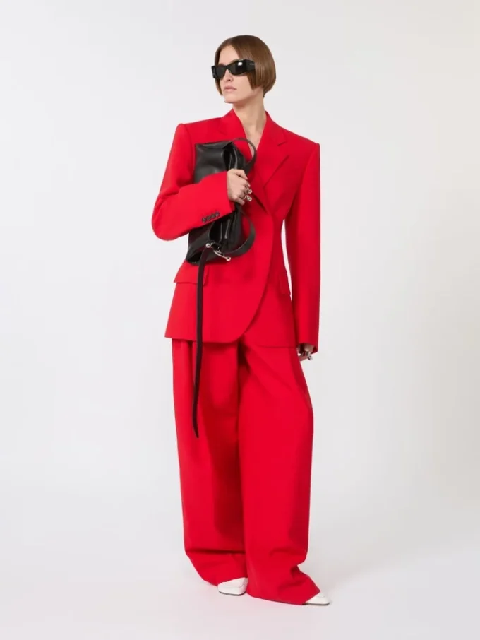Pleated stretch wool trousers, red