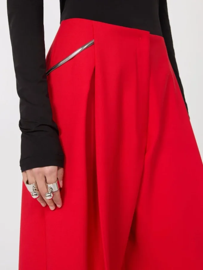Pleated stretch wool trousers, red
