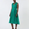 Plissa-pleated chiffon dress, green Plissa-pleated chiffon dress, green