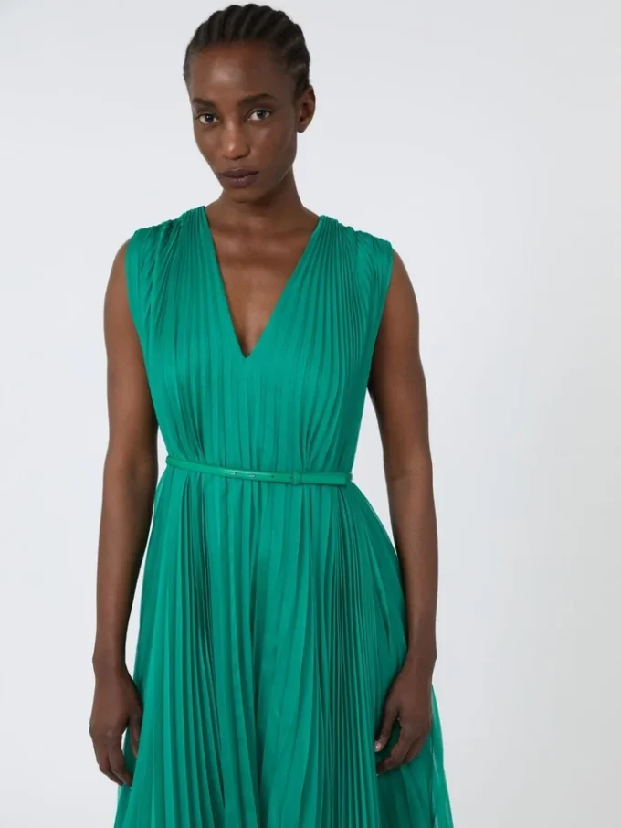 Plissa-pleated chiffon dress, green Plissa-pleated chiffon dress, green