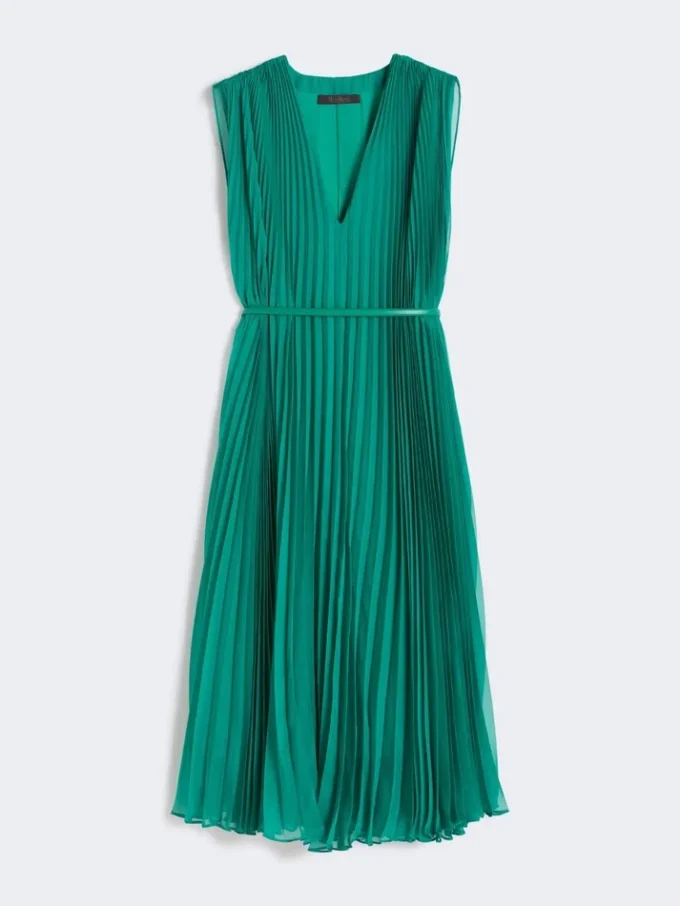 Plissa-pleated chiffon dress, green Plissa-pleated chiffon dress, green
