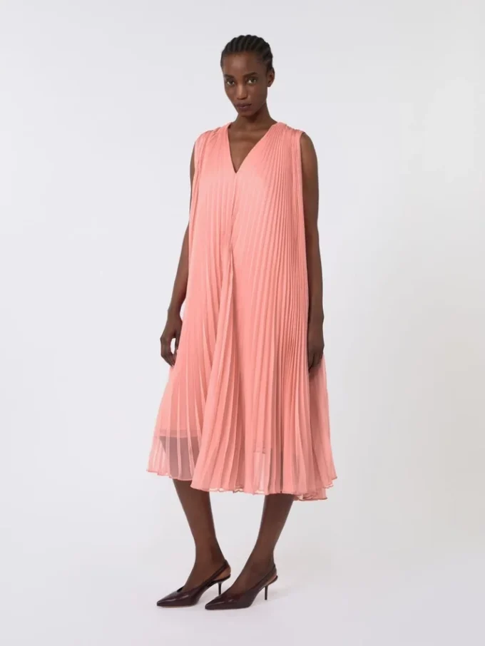 Plissa-pleated chiffon dress, pink Plissa-pleated chiffon dress, pink