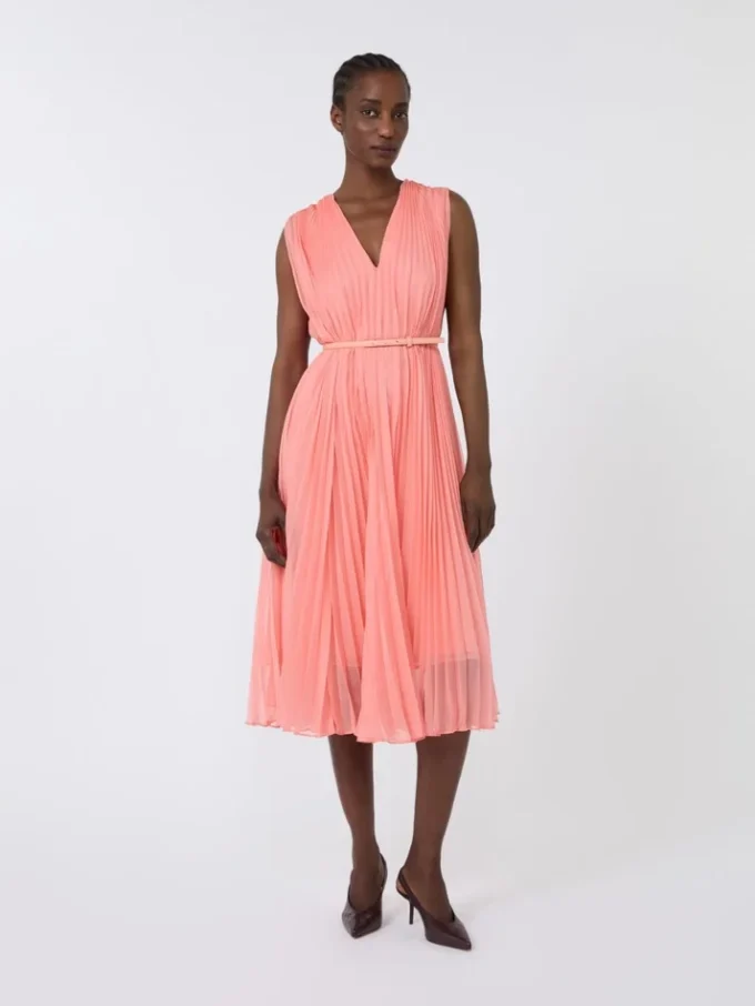 Plissa-pleated chiffon dress, pink Plissa-pleated chiffon dress, pink