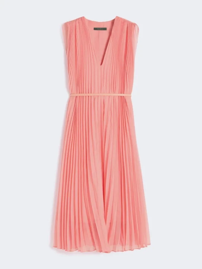 Plissa-pleated chiffon dress, pink Plissa-pleated chiffon dress, pink
