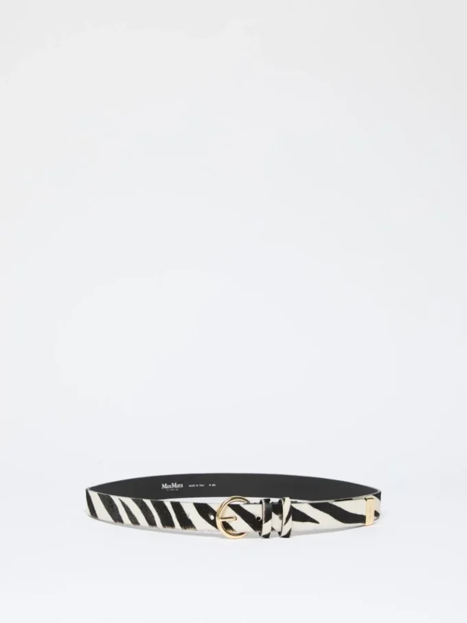 Pony hair-look printed leather belt, white Pony hair-look printed leather belt, white