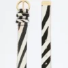 Pony hair-look printed leather belt, white Pony hair-look printed leather belt, white