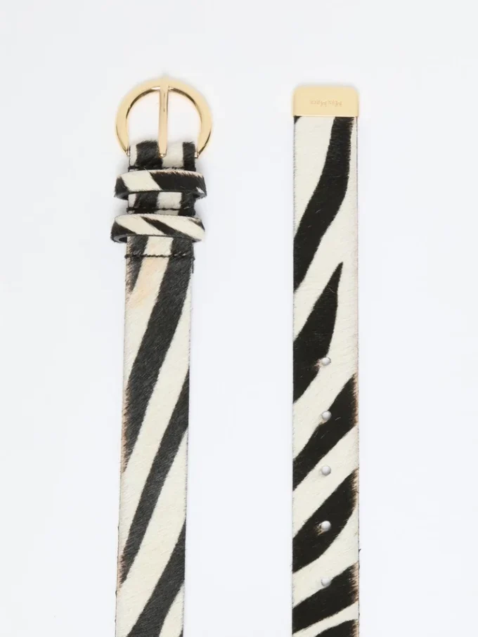 Pony hair-look printed leather belt, white Pony hair-look printed leather belt, white