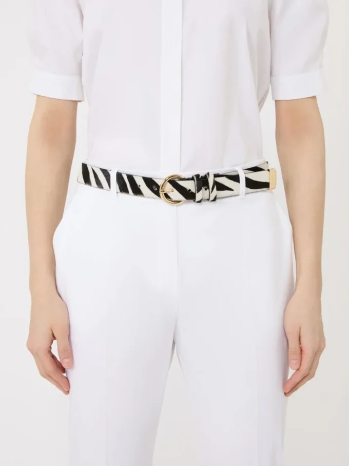 Pony hair-look printed leather belt, white Pony hair-look printed leather belt, white