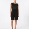 Poplin and macrama lace top, black