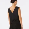 Poplin and macrama lace top, black