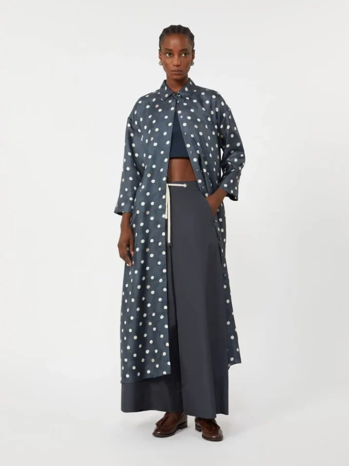 Printed silk twill dress, ultramarine
