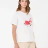 Print and embroidery-adorned cotton t-shirt, white Print and embroidery-adorned cotton t-shirt, white