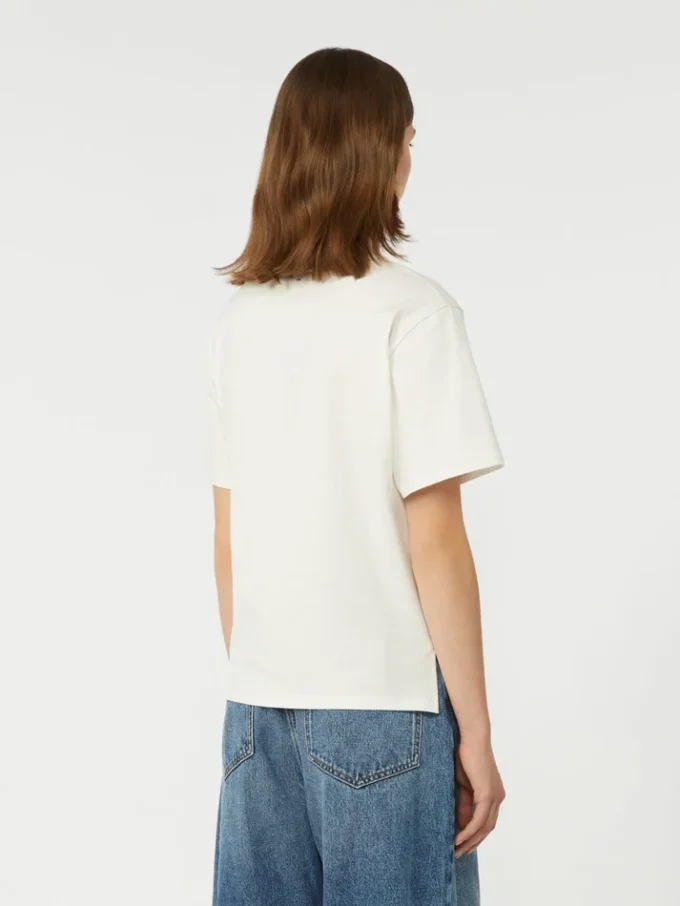 Print and embroidery-adorned cotton t-shirt, white
