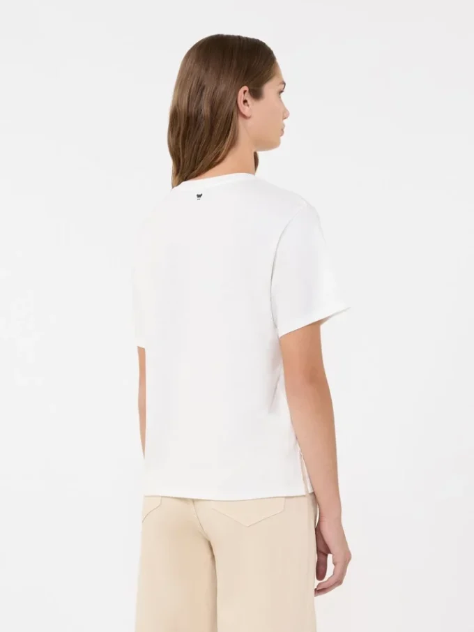 Print and embroidery-adorned cotton t-shirt, white Print and embroidery-adorned cotton t-shirt, white