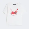 Print and embroidery-adorned cotton t-shirt, white Print and embroidery-adorned cotton t-shirt, white