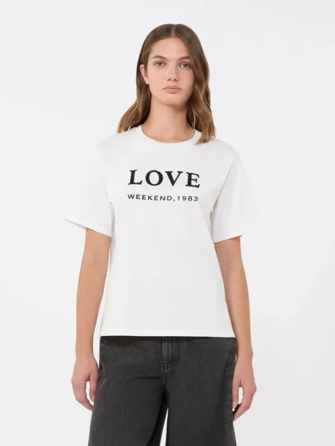Print and embroidery-adorned jersey t-shirt, white