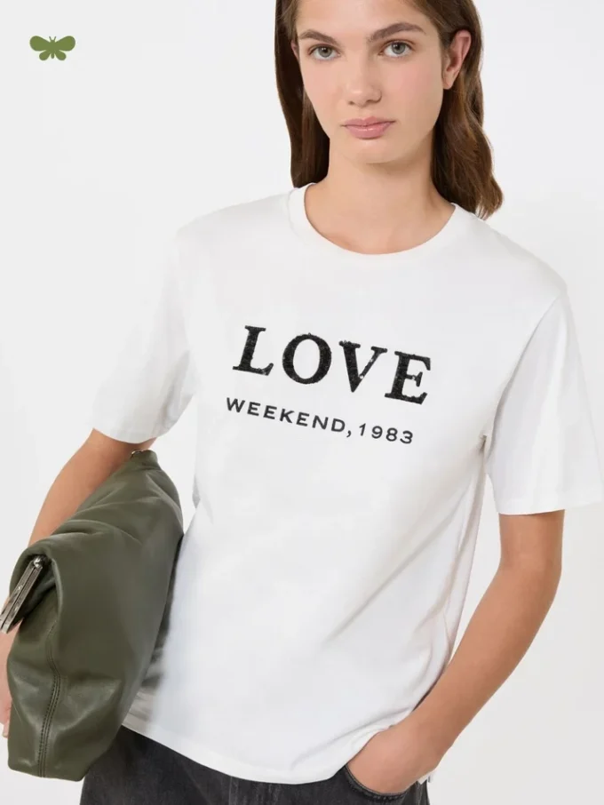 Print and embroidery-adorned jersey t-shirt, white