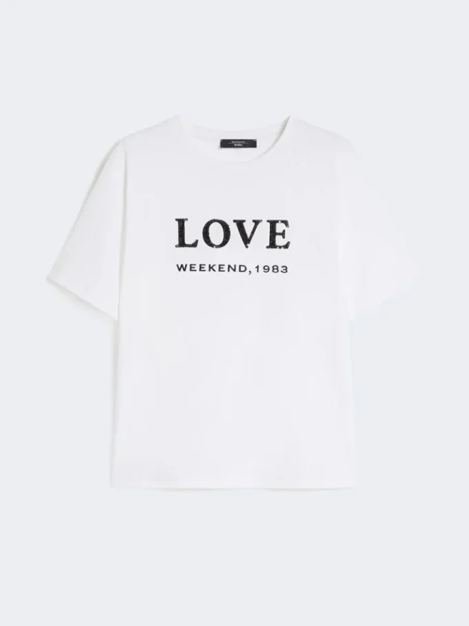 Print and embroidery-adorned jersey t-shirt, white