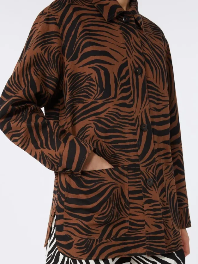 Printed cotton and linen shirt, brown