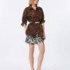 Printed cotton and linen shirt, brown