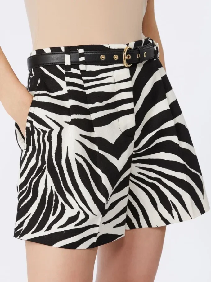 Printed cotton and linen shorts, black