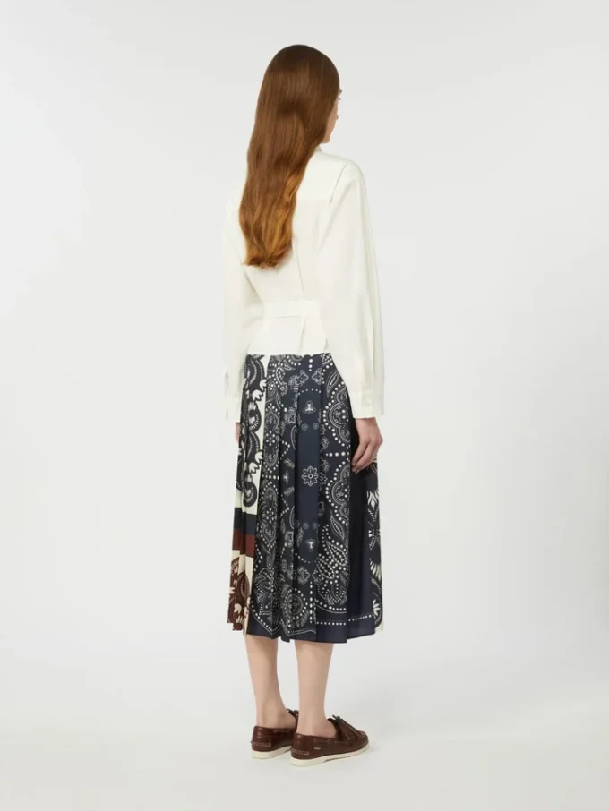 Printed cotton and twill shirt dress, white Printed cotton and twill shirt dress, white