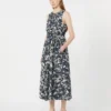 Printed cotton dress with belt, ultramarine Printed cotton dress with belt, ultramarine