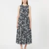 Printed cotton dress with belt, ultramarine Printed cotton dress with belt, ultramarine