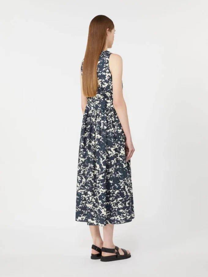 Printed cotton dress with belt, ultramarine Printed cotton dress with belt, ultramarine