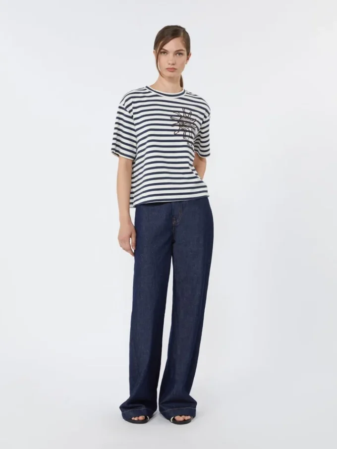 Printed cotton jersey t-shirt, navy