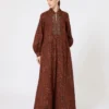 Printed cotton kaftan dress, caramel Printed cotton kaftan dress, caramel