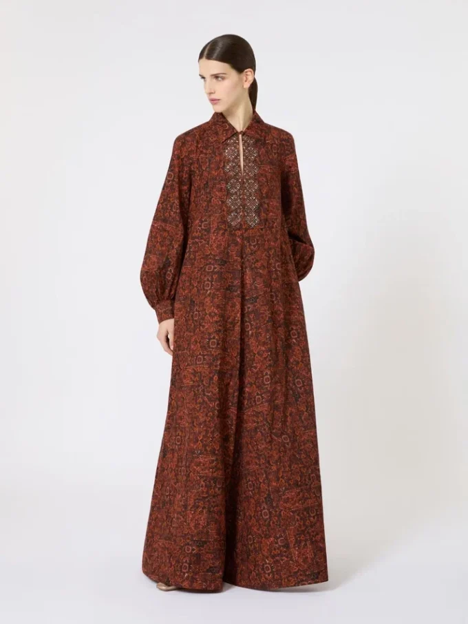 Printed cotton kaftan dress, caramel Printed cotton kaftan dress, caramel