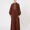 Printed cotton kaftan dress, caramel Printed cotton kaftan dress, caramel