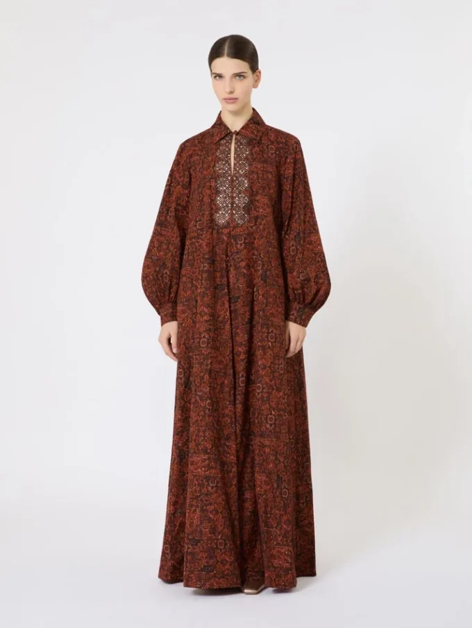 Printed cotton kaftan dress, caramel Printed cotton kaftan dress, caramel