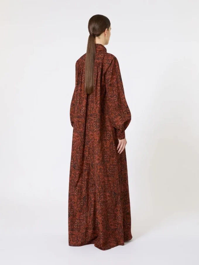 Printed cotton kaftan dress, caramel Printed cotton kaftan dress, caramel