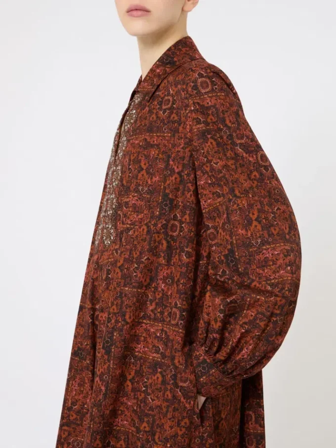 Printed cotton kaftan dress, caramel Printed cotton kaftan dress, caramel