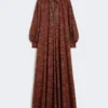 Printed cotton kaftan dress, caramel Printed cotton kaftan dress, caramel