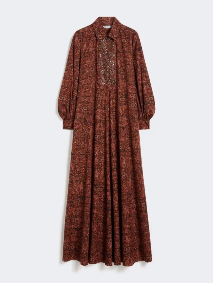 Printed cotton kaftan dress, caramel Printed cotton kaftan dress, caramel