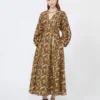 Printed cotton poplin dress, natural Printed cotton poplin dress, natural