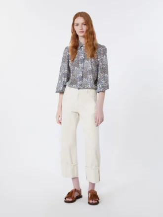 Printed cotton voile shirt, navy