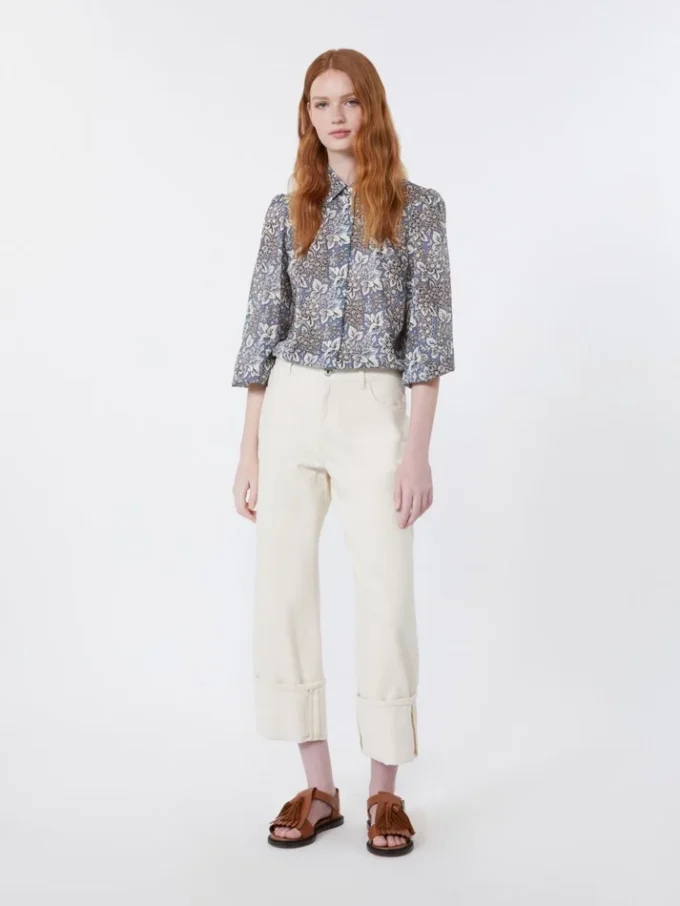Printed cotton voile shirt, navy
