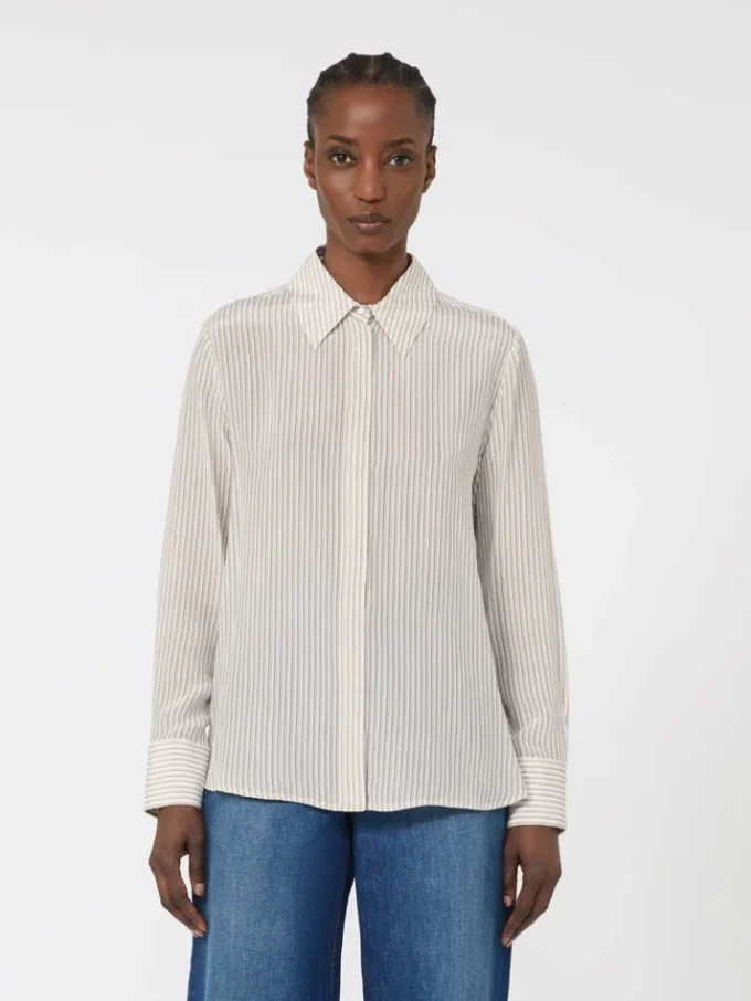 Printed crepe de chine shirt, camel