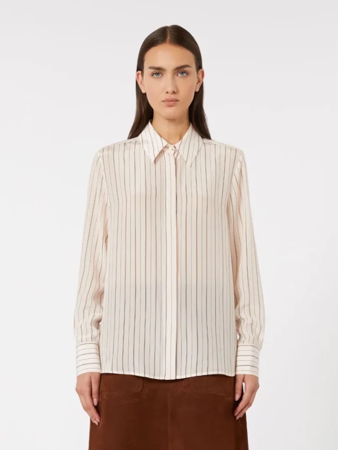 Printed crepe de chine shirt, pink