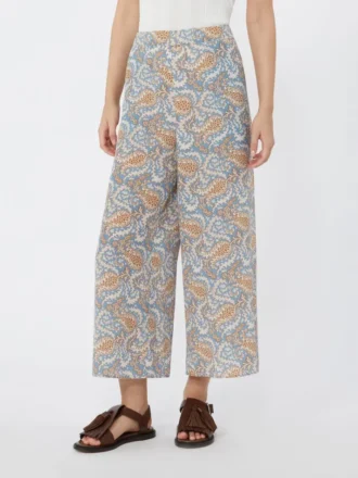 Printed crepe de chine trousers, light blue