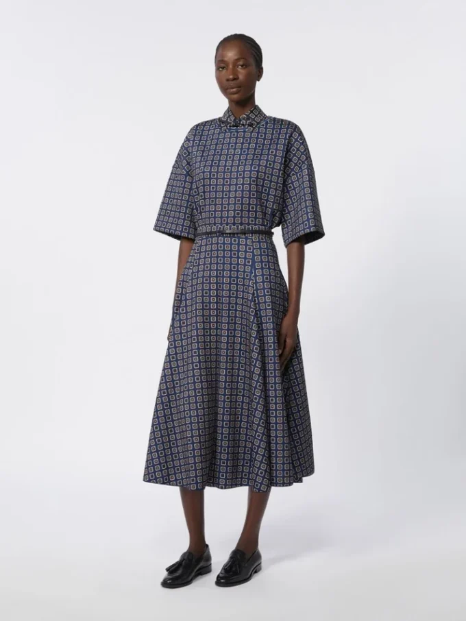 Printed jersey skirt, navy