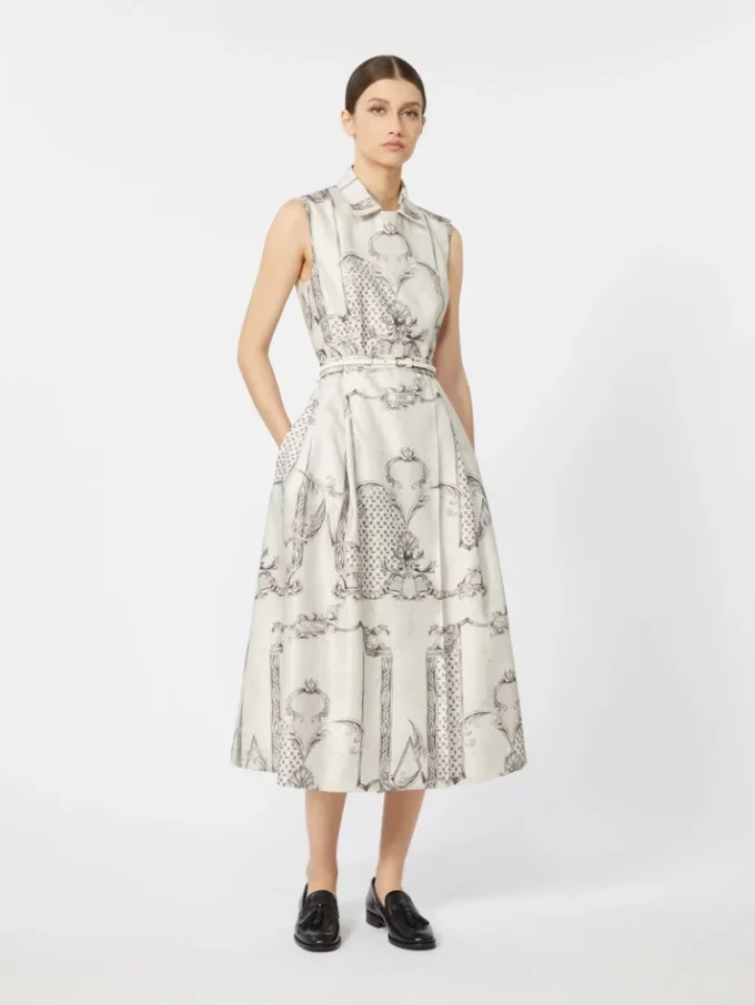 Printed mikado shirt dress, ivory Printed mikado shirt dress, ivory