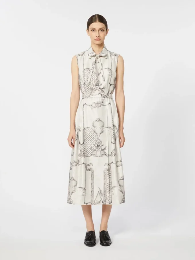 Printed mikado shirt dress, ivory Printed mikado shirt dress, ivory
