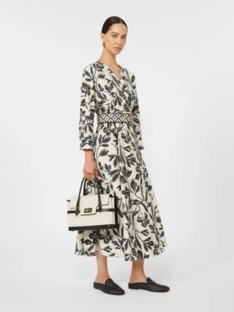 Printed poplin dress, beige