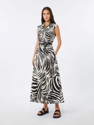 Printed poplin shirt dress, black